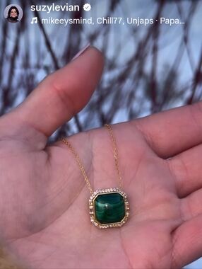 NWT Suzy Levian Gold Plated Malachite Style Hexagon Pendant with Pavé Halo